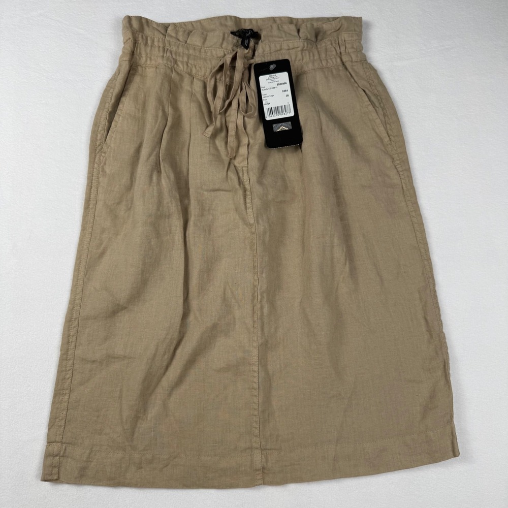 ESCADA Sport Rudolfa Linen Skirt 38 Beige Paperbag Waist Midi NWT